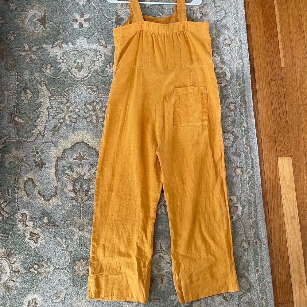 Everlane Square Neck Summer 100% Linen Crop Jumpsuit size 2 in Marigold yellow - Picture 6 of 8